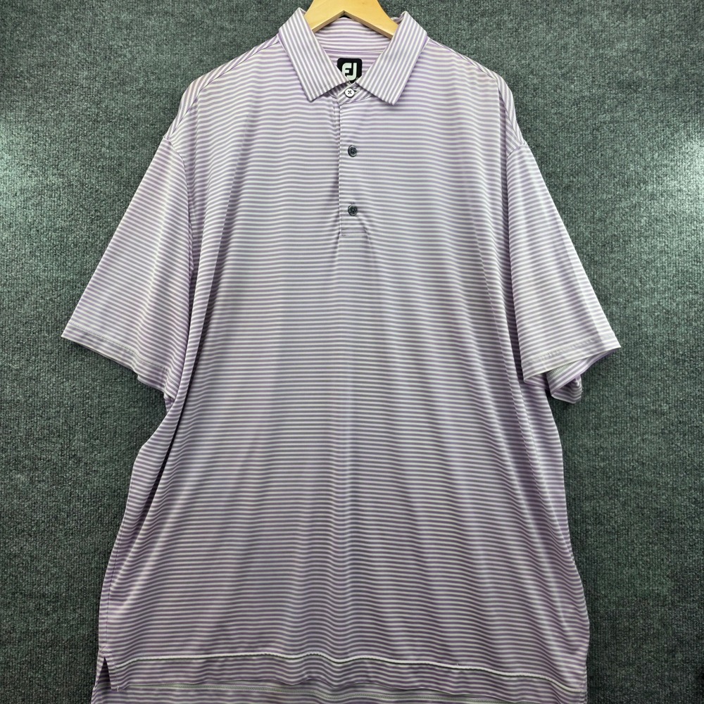 FootJoy Mens XXL Purple White Striped ProDry Golf Polo Shirt Short Sleeve